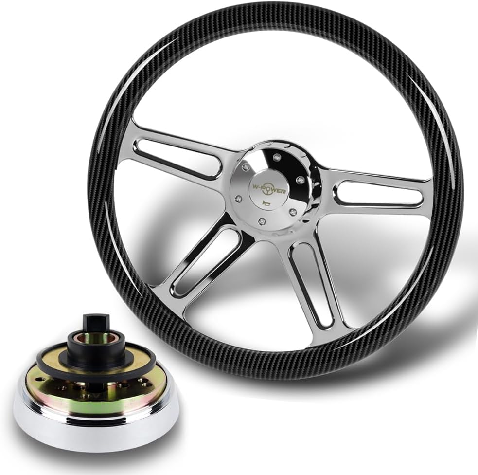 18' Universal 457mm 5 Bolt Hole 2 Inches Deep, Vintage Style Grip Steering Wheel with Hub Adapter Compatible with T04 Kenworth, Peterbilt All Models (Carbon Painted Grip)
