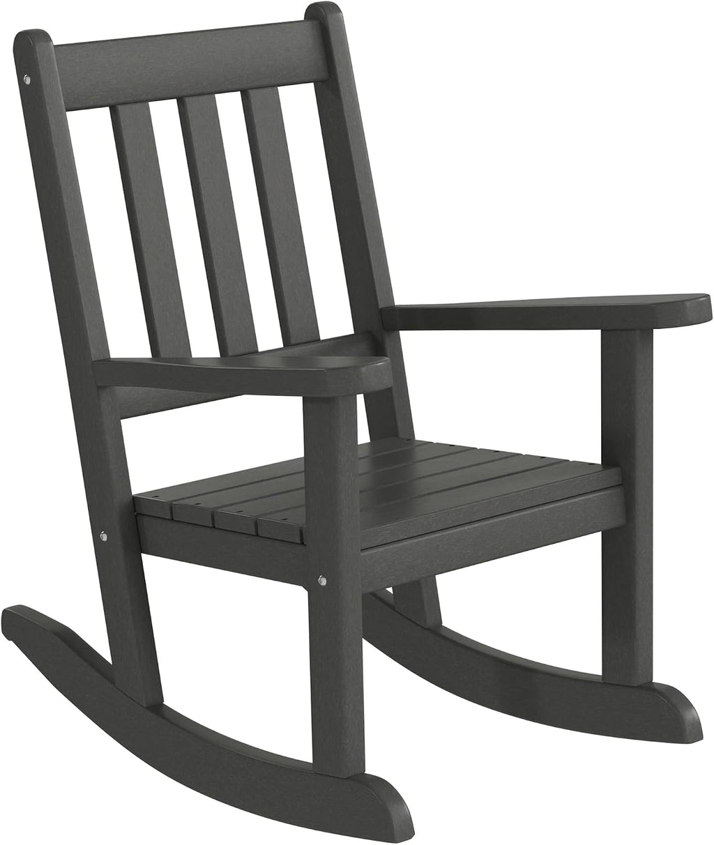 WestinTrends Malibu 3-Piece Kids Outdoor Rocking Chairs Set with Kids Square Side Table, Gray