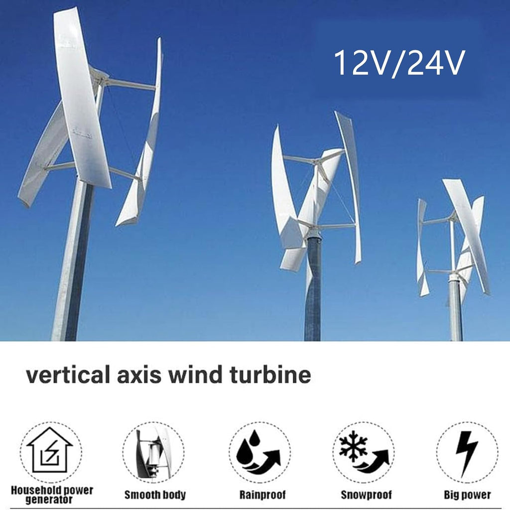 Noiseless 8000w Vertical Wind Turbine, Portable Vertical Wind Power Turbine Generator Kit for Garden Home(White),24V