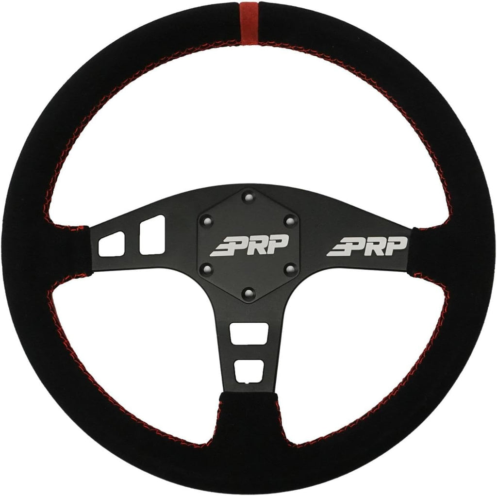 PRP Seats Flat Suede Grip Steering Wheel for Off-Road Racing - High-Strength Aluminum, Matte Black Finish, Universal 6 Point Bolt Pattern, 13' x Flat Dish - 1-3/8' Grip (Red)