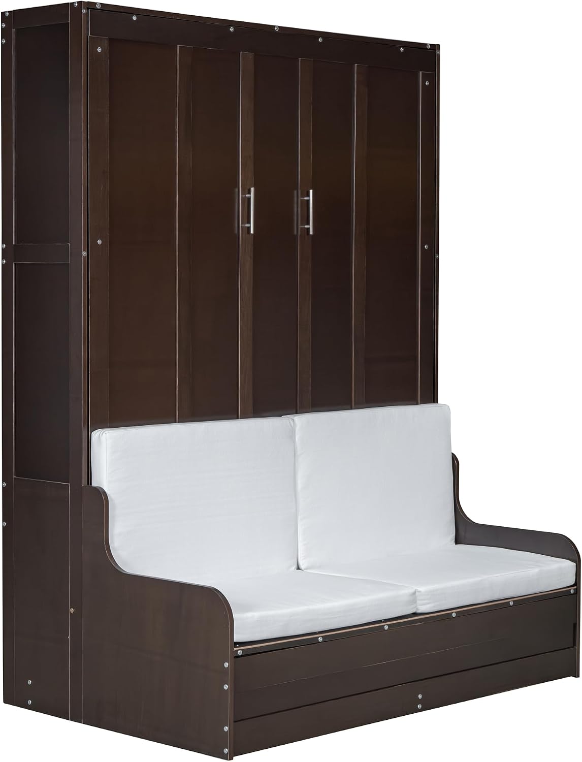 Ball & Cast Murphy Bed Wall Bed Queen Size with Cushion,Sofa Platform Bedfram Chest can be Folded,Wood Folding Hideaway w/Slat Support,Space-Saving Furniture for Guest Room,Study,Office,Espresso