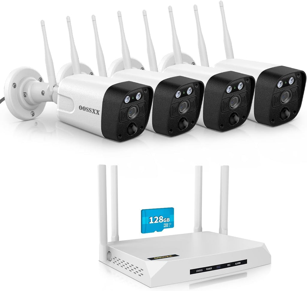(2026 New) 5MP Wireless Security Camera System Outdoor, 4-Camera WiFi Surveillance System with 128GB TF Card, No Monthly Fee, 2.4/5.8GHz Dual Band, Dual Antennas, 130° Wide Angle, 2-Way Audio, IP66