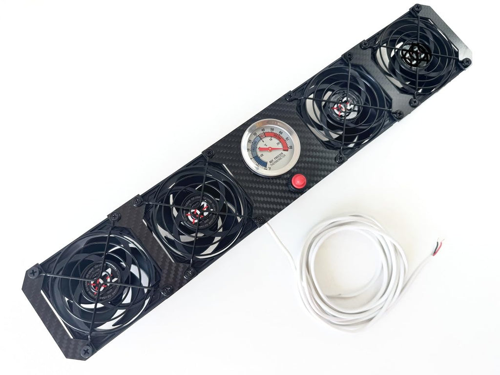 OZ-USA Quad RV Fridge Evaporator Fin Cooling Fan Thermometer Whisper Quiet 12v Carbon Fiber