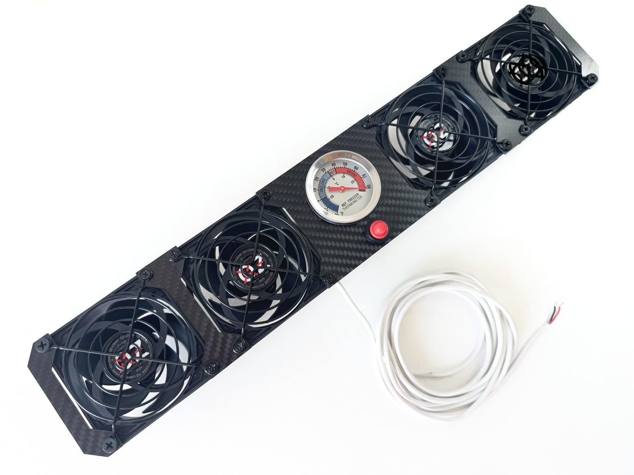 OZ-USA Quad RV Fridge Evaporator Fin Cooling Fan Thermometer Whisper Quiet 12v Carbon Fiber