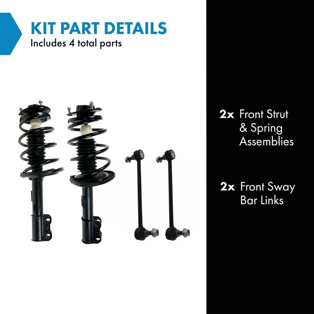 TRQ Front Suspension Kit Complete Strut & Coil Spring Assembly Sway Bar Stabilizer Link Compatible with 2004-2006 Toyota Camry