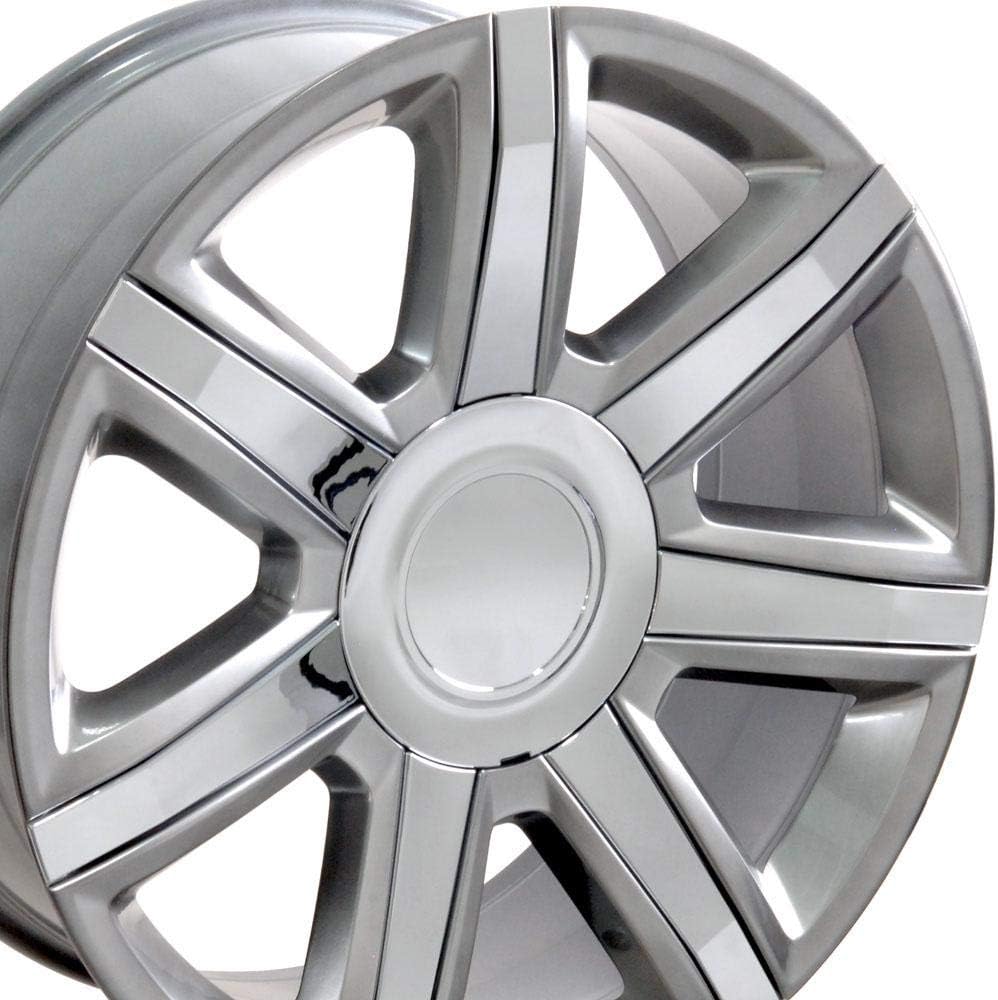 OE Wheels CA87 22 Inch Rim Fits Escalade Style 6x139.7 22x9 Gloss Hyper Silver with Chrome Insert - Hollander 4739 (1)
