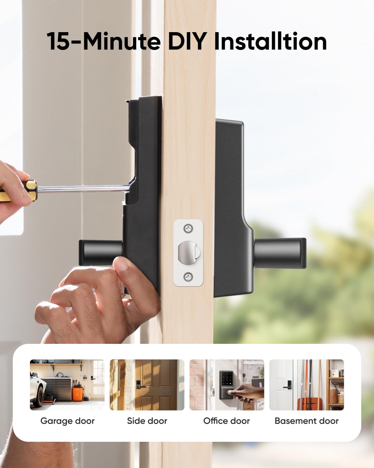 eufy Security Smart Lock C33, Fingerprint Keyless Door Lock with Handle, Built-in Wi-Fi, APP Remote Control, Biometric Door Knob for Entry Door, Auto Lock, IP53 Waterproof