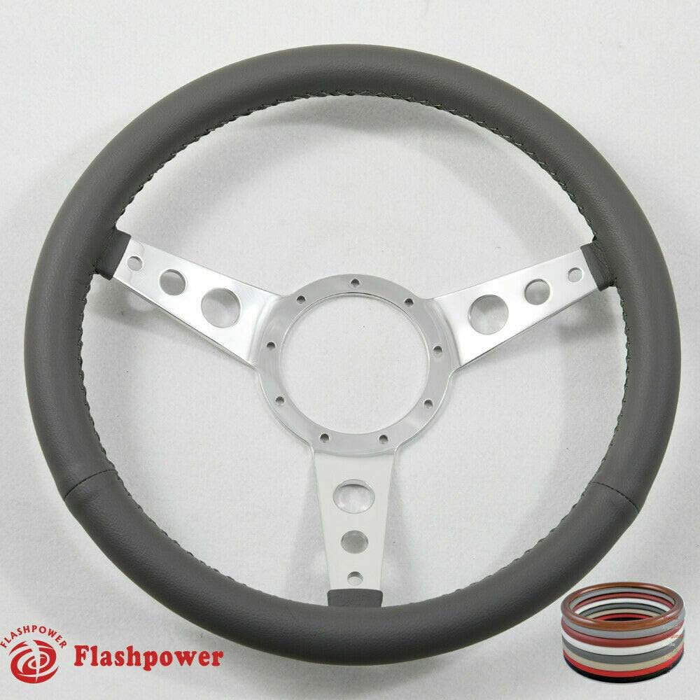 15' Polished Classic Dark Gray Wrapped Steering Wheel 9 bolt with Horn Button