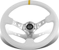 NRG Innovations NRG-RST-006WT-Y Reinforced Steering Wheel 350mm Sport Steering Wheel (3' Deep), Silver Spoke with White Leather Finish and White Stitch