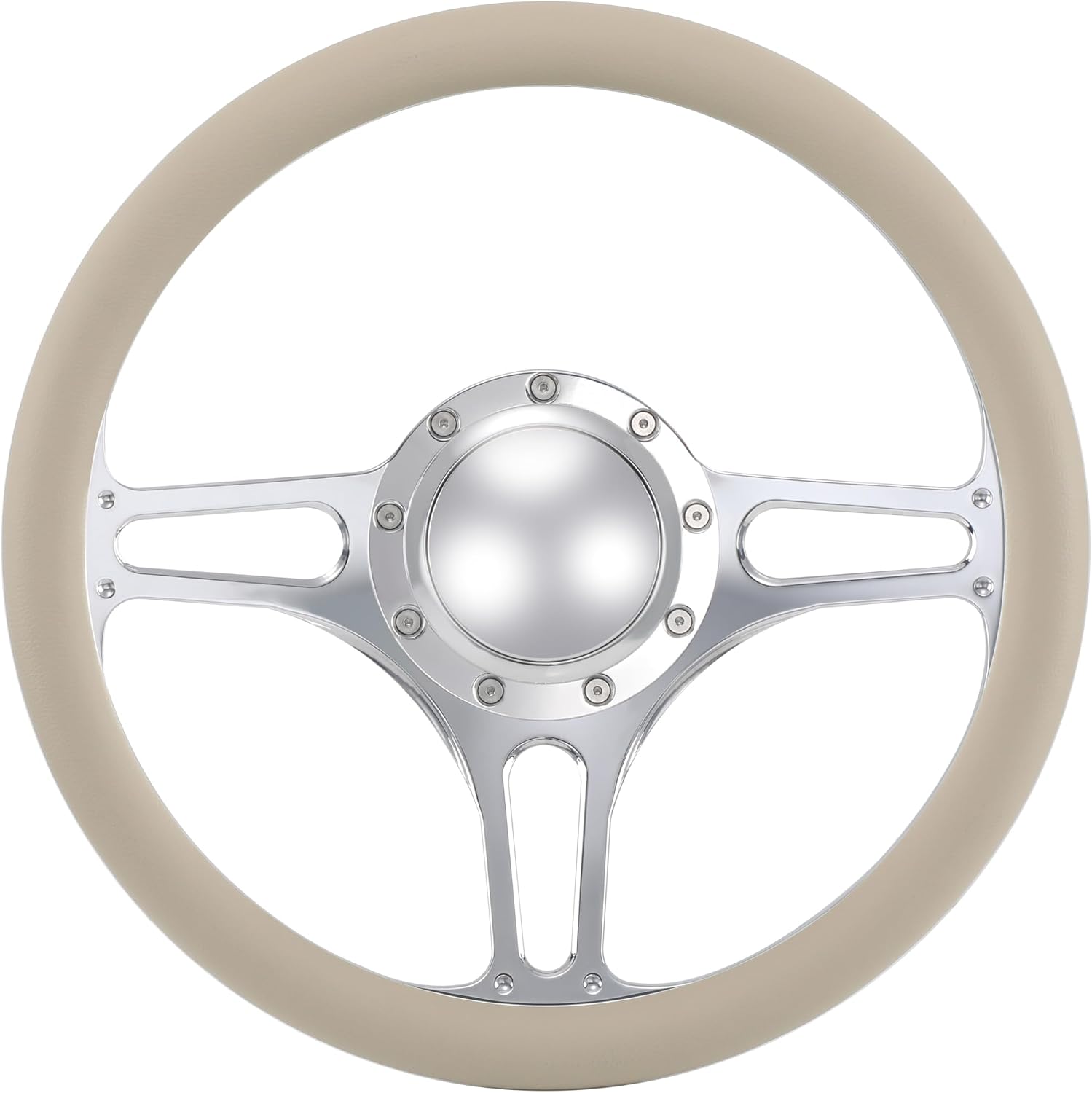 14'' Billet Half Wrap 9 Bolts Steering Wheel with 2'' Dish and Horn Button (Tan)