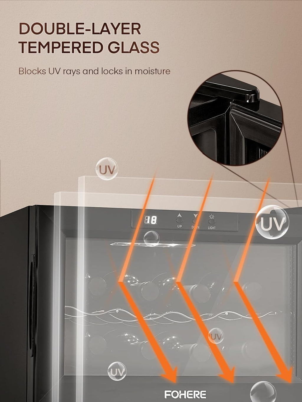 FOHERE 8 Bottles Countertop Wine Fridge, Small Wine Fridge with Double Glass Doors, LED Light, Digital Temperature Control, Wine Cellar for Bar, Home, Office