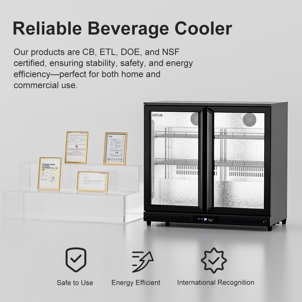 COTLIN 36 Inch Back Bar Cooler, Under Counter Beverage Refrigerator with LOW-E Glass, Free Standing Beverage Fridge, Adjustable Shelves, Drink Fridge for Beer, Wine, Soda, ETL and NSF Approved