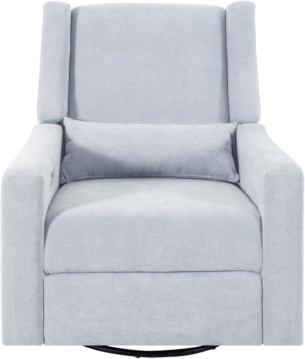 Naomi Home Tanya Luxury Motion Recliner Chair, Light Gray – Plush Upholstered Glider Rocker with USB Charging, Swivel, and Lumbar Support for Nursery Comfort, 275 lbs Capacity