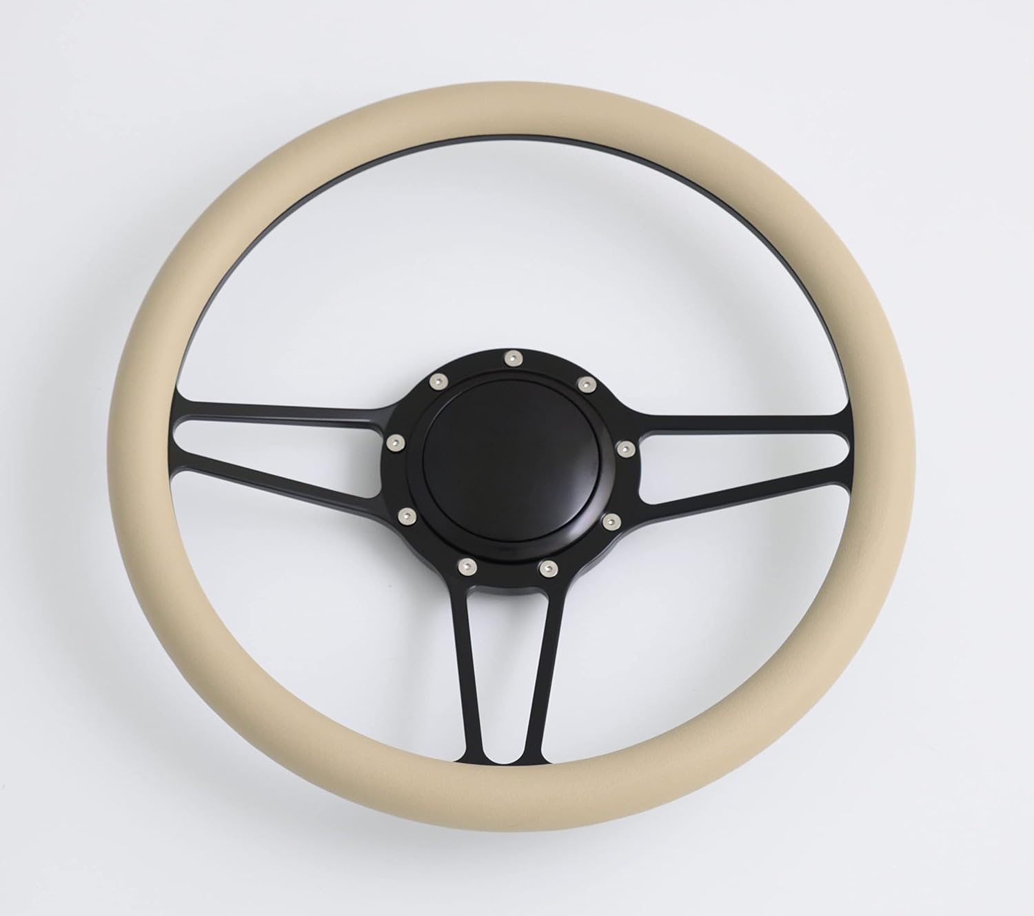 14'' Billet Half Wrap 9 Bolts Steering Wheel with 2'' Dish and Horn Button(Tan)