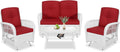 VIVIJASON 4-Piece Outdoor Patio White Wicker Conversation Sets, All Weather Rattan Furniture Set Includes Glider Loveseat, Coffee Table, 2 Glider Rocker Chairs w/Cushion for Lawn Balcony, Red