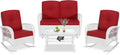 VIVIJASON 4-Piece Outdoor Patio White Wicker Conversation Sets, All Weather Outdoor Rattan Furniture Set Includes Glider Loveseat, Coffee Table, 2 Rocking Chairs with Cushions for Backyard, Red
