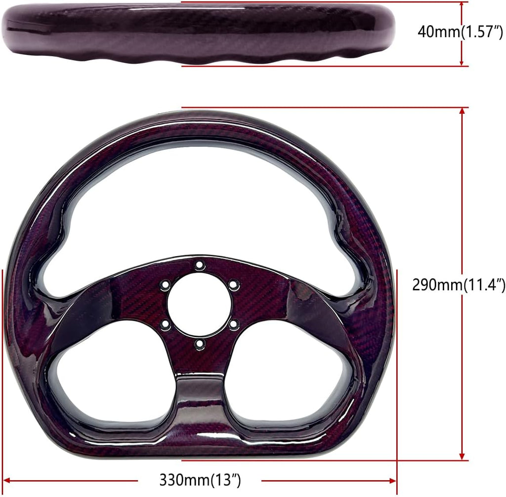 Universal 320mm Real Carbon Fiber Racing Steering Wheel Red | Flat Bottom D shaped ,hard and lightweight ,6 Holes Semicircle Jet