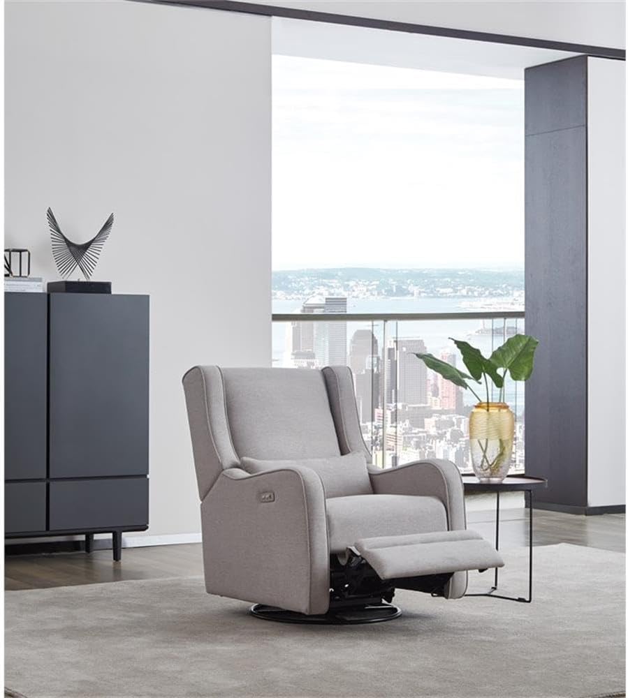 Pemberly Row Premium Fabric Glider Power Recliner Nursery Rocking Chair for Living Room, Kids Room, Rocker Swivel Recliner with USB Port in Pearl River Gray