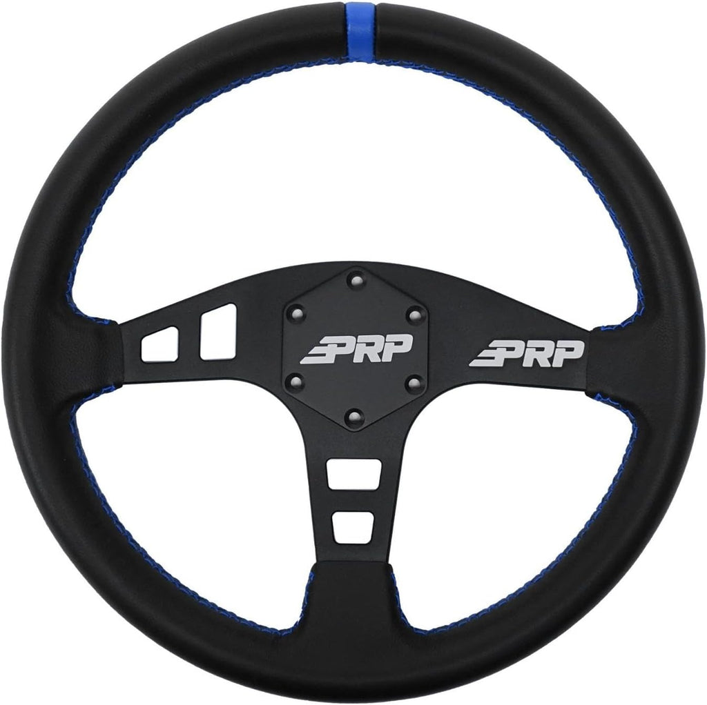 PRP Seats Flat Suede Grip Steering Wheel for Off-Road Racing - High-Strength Aluminum, Matte Black Finish, Universal 6 Point Bolt Pattern, 13' x Flat Dish - 1-3/8' Grip (Blue)