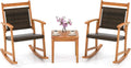 Tangkula 3 Pieces Patio Rocking Chair Set, Patiojoy Acacia Wood Rocker with Side Table, Outdoor Chairs with Wicker Rattan Seat & Backrest, Patio Bistro Set for Garden, Backyard, Poolside
