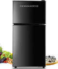 F.W.WOOLWORTHS 3.5 Cu.Ft Refrigerator with Freezer, 2-Door Fridge, Adjustable Thermostat, for Dorm, Office, Bedroom, RV, Black