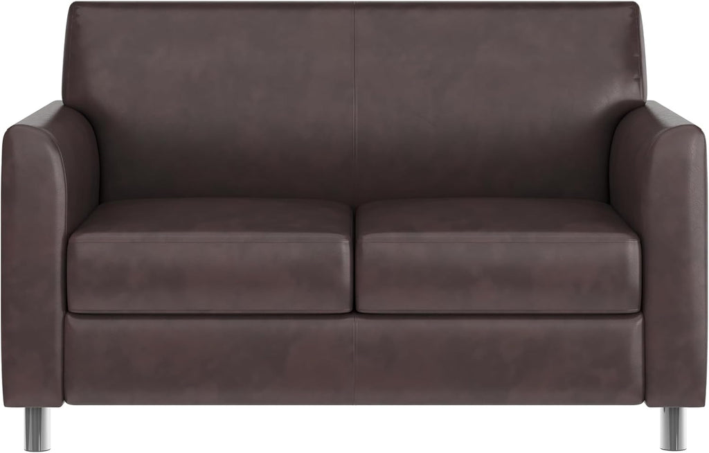 Flash Furniture Hercules Diplomat Side Reception Loveseat with Chrome Legs, Lobby Chair with Cushions and Flared Arms, Brown LeatherSoft