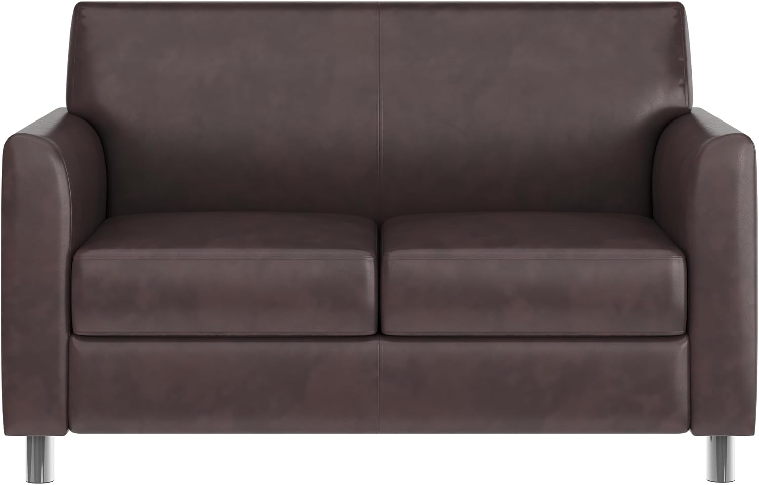 Flash Furniture Hercules Diplomat Side Reception Loveseat with Chrome Legs, Lobby Chair with Cushions and Flared Arms, Brown LeatherSoft
