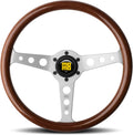 MOMO Motorsport Indy Heritage Steering Wheel Mahogany Wood Grip, Brushed Aluminum Spoke, 350mm