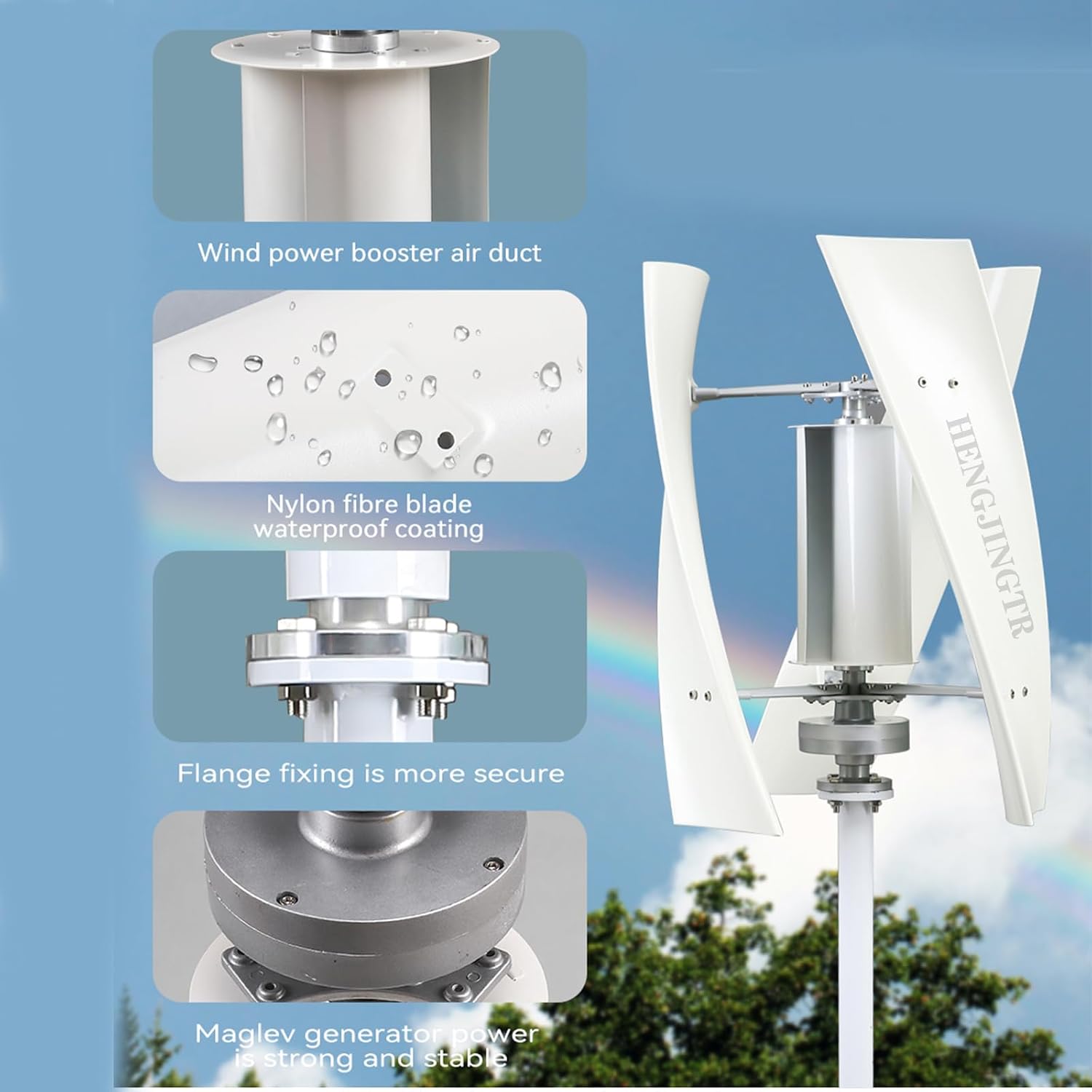 100W-1000W Vertical Wind Turbine Generator 12V 24V 48V 3 Blades Noiseless 3-Phase Permanent Magnet Wind Turbine Ideal for Supplementing Energy in Outdoor Courtyards