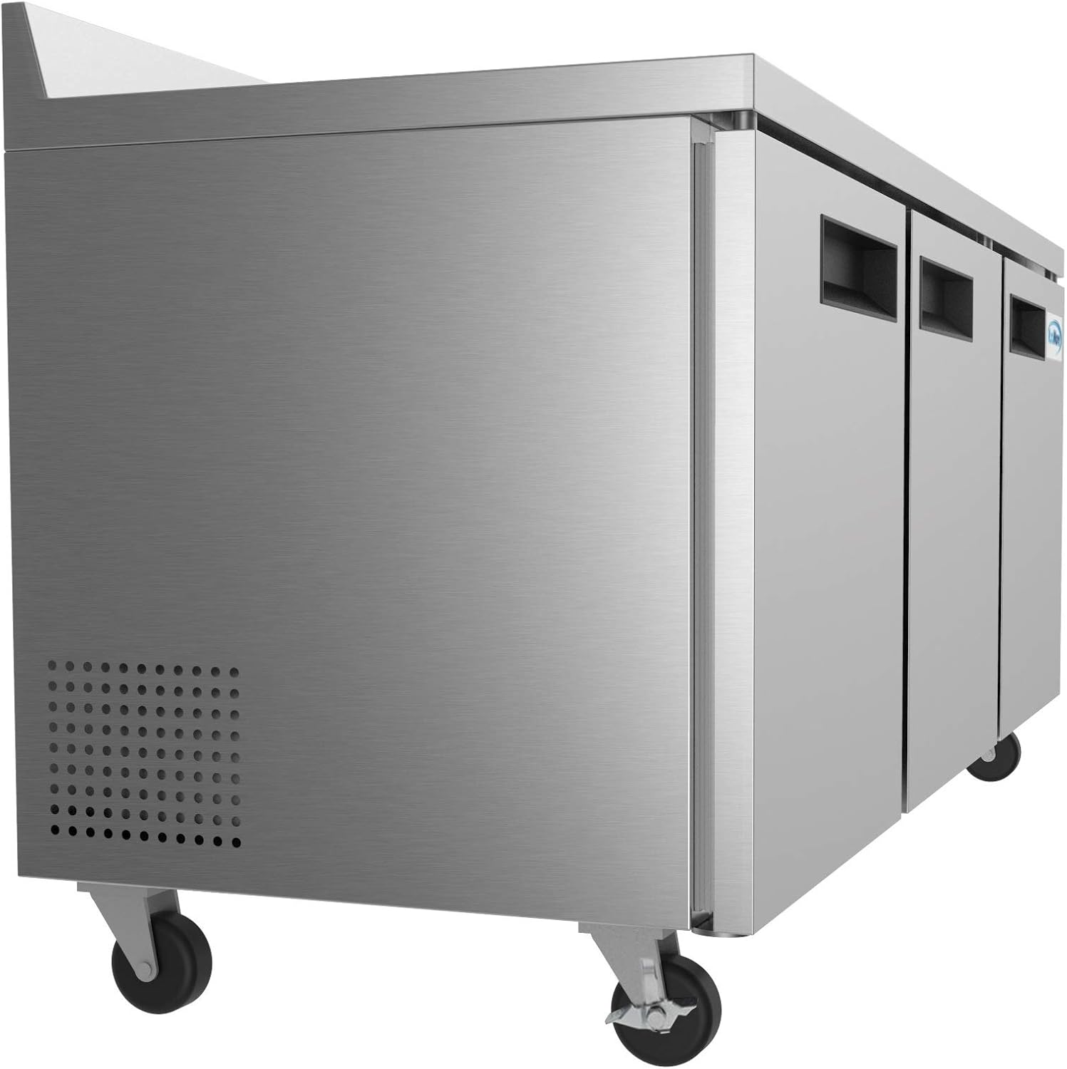 KoolMore 72' Stainless Steel 3 Door Worktop Commercial Refrigerator with 3 1/2 Backsplash - 16.9 cu.ft, Model: RWT-3D-16C