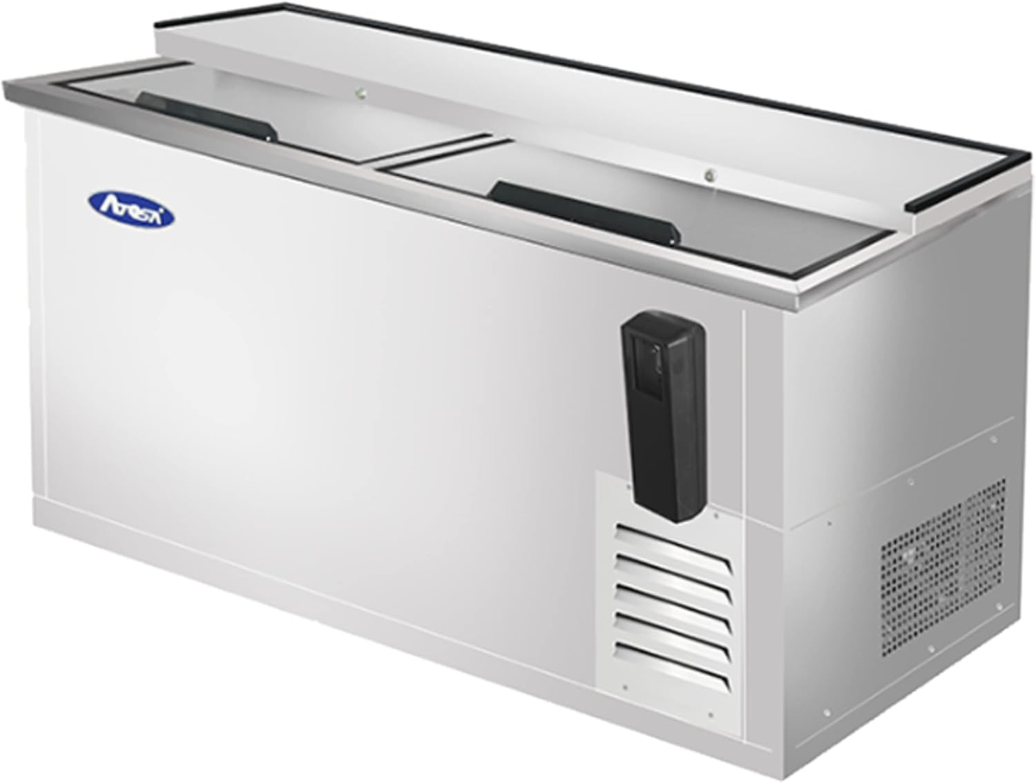 Atosa MBC65GR 65' Insulated Horizontal Bottle Cooler for Restaurant Hotel Casino Pub Bar Beer Cider Soda | 16.4 Cu. Ft. Can Bottle Capacity | 4 Wire Divider, 2 Top Sliding Lid, Stainless Steel, 115V