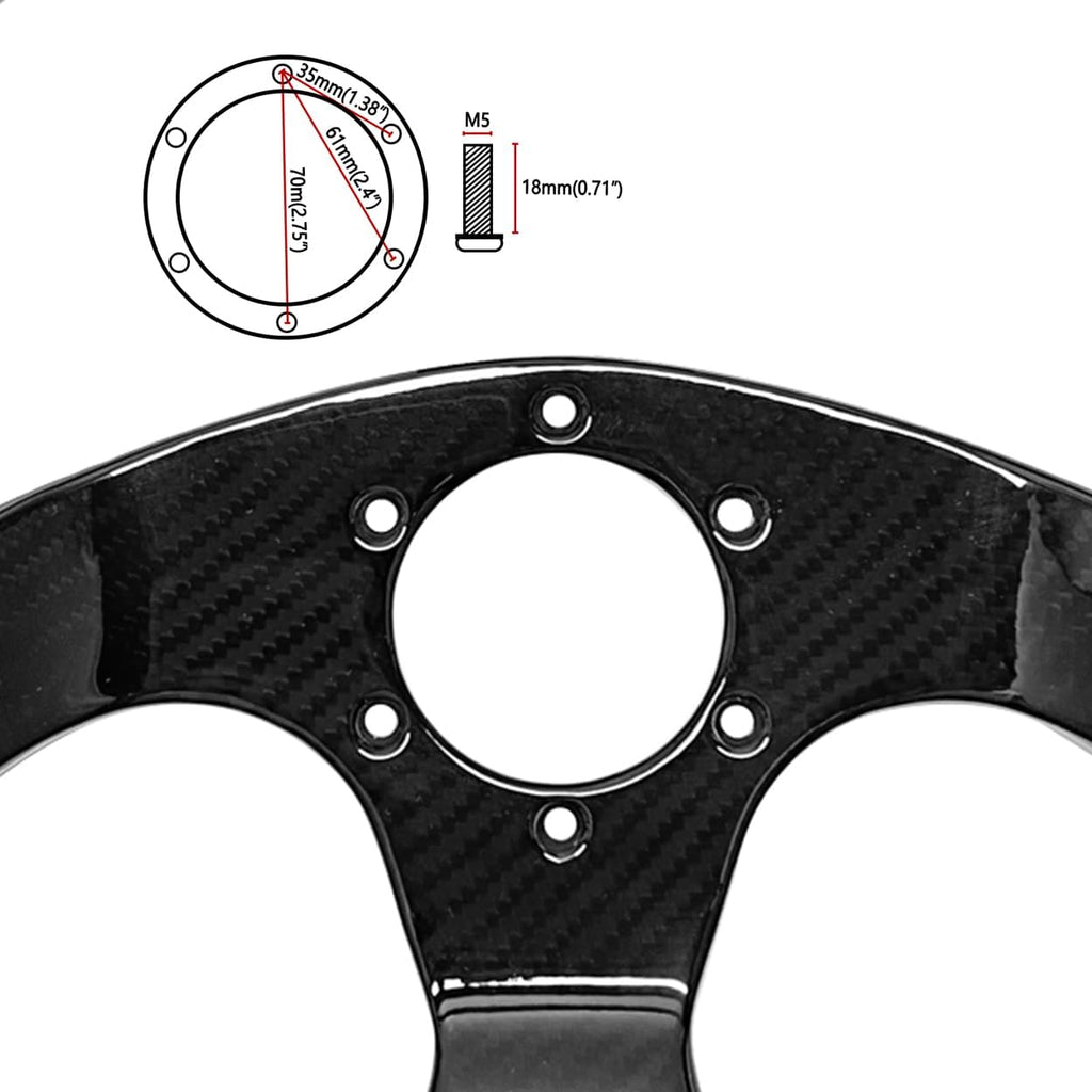 Universal 320mm Real Carbon Fiber Racing Steering Wheel Black (02) | Flat Bottom D shaped ,hard and lightweight ,6 Holes Semicircle Jet