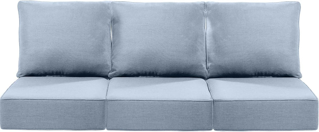 Luxury 24x24x6 Inch Patio Chair Cushions Set of 3 - Memory Foam Deep Seat Water-Resistant Patio Cushion for Lawn Dining Rocking Swivel Chairs Loveseat 3-Seater Sectional Sofa - Baby Blue