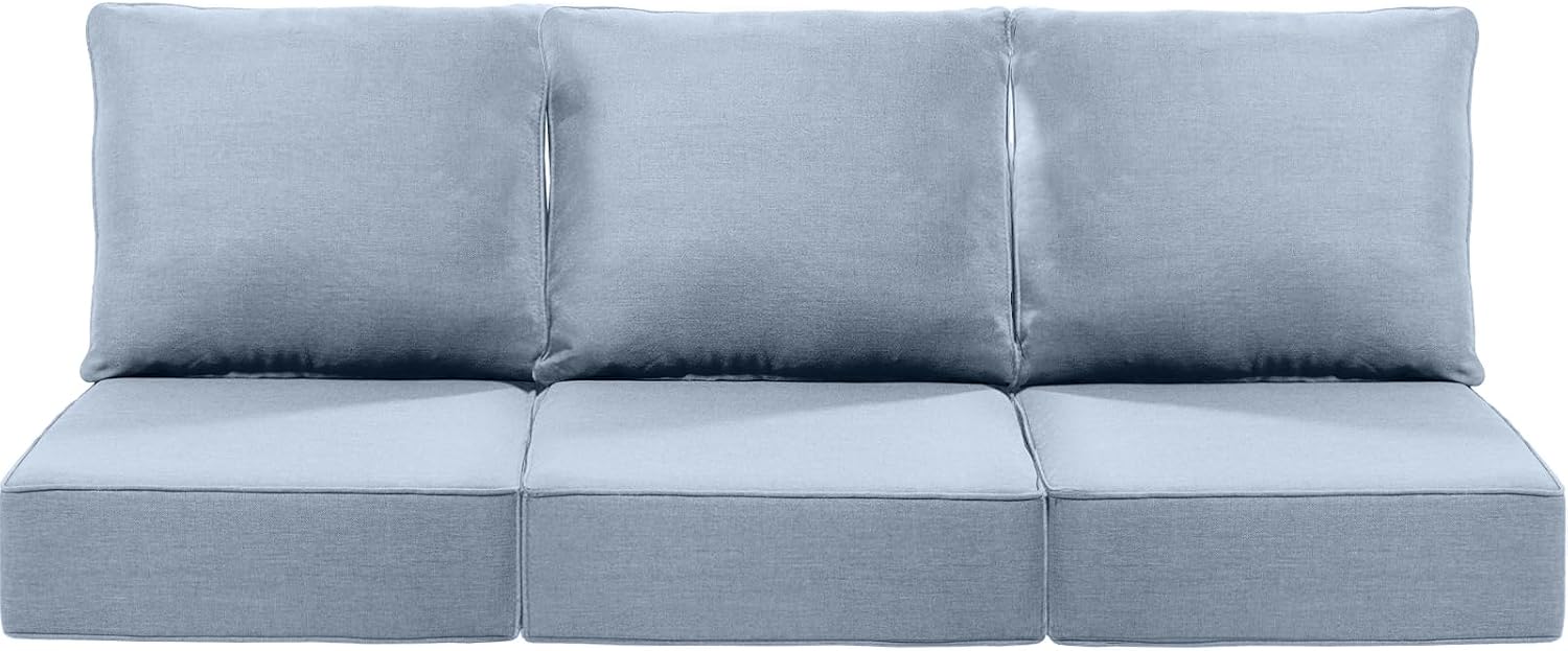 Luxury 24x24x6 Inch Patio Chair Cushions Set of 3 - Memory Foam Deep Seat Water-Resistant Patio Cushion for Lawn Dining Rocking Swivel Chairs Loveseat 3-Seater Sectional Sofa - Baby Blue