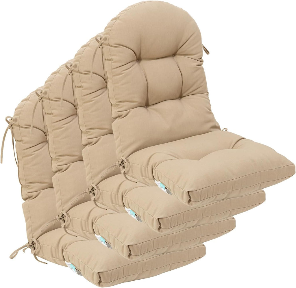 QILLOWAY Outdoor High Back Chair Cushion for Adirondack, All Weather Rocking Chair Cushions Thick Padded Replacement for Patio Furniture Set of 4,Beige,Sand,Camel