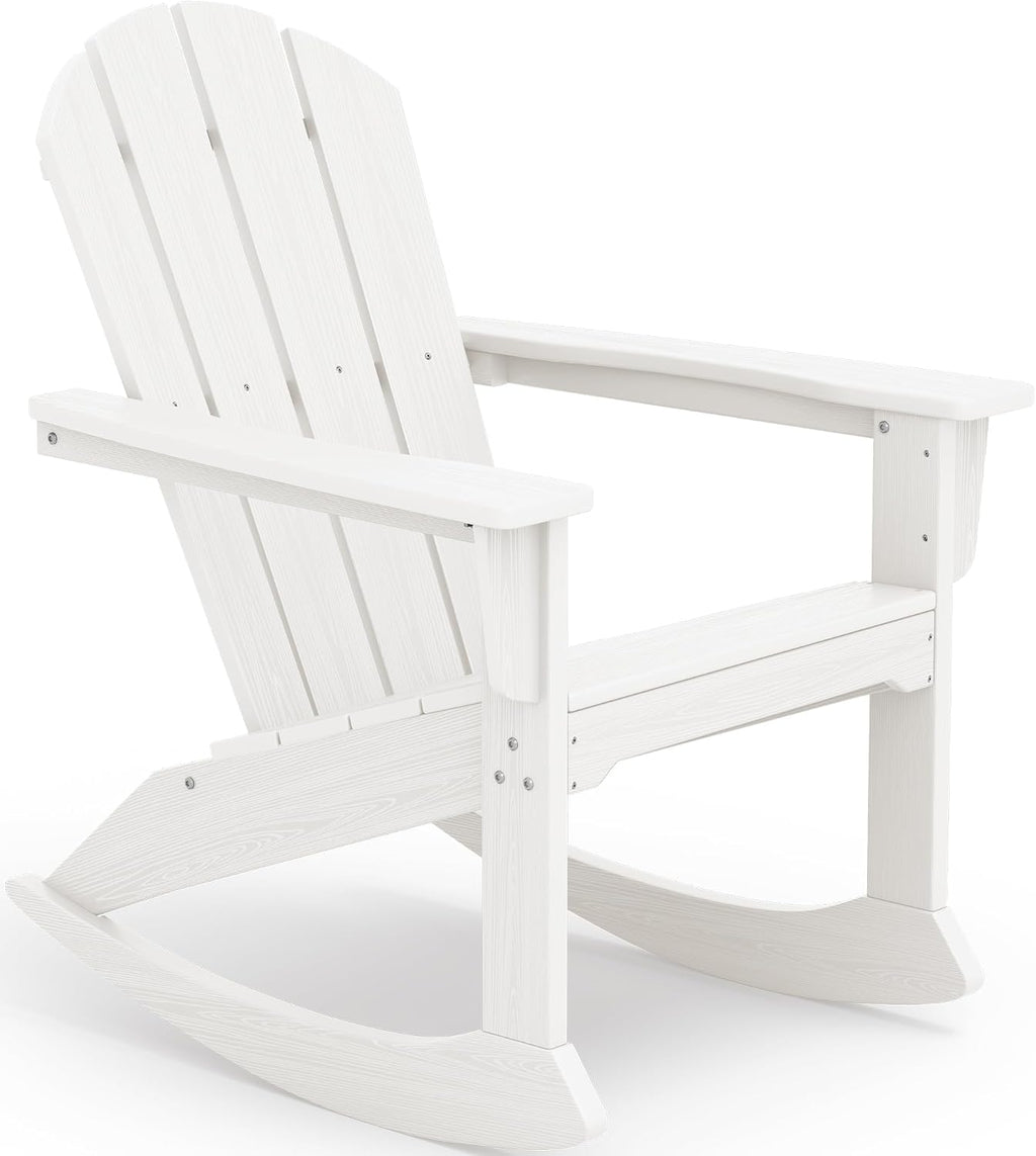 SERWALL Outdoor Adirondack Rocking Chair, All-Weather HDPE Adirondack Rocker Chair, Front Porch Rocker Chairs for Patio Lawn Porch Deck, White