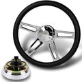 18' Universal 457mm 5 Bolt Hole 2 Inches Deep, Vintage Style Leather Grip Steering Wheel with Hub Adapter Compatible with T04 Kenworth, Peterbilt All Models (Black Leather Grip)