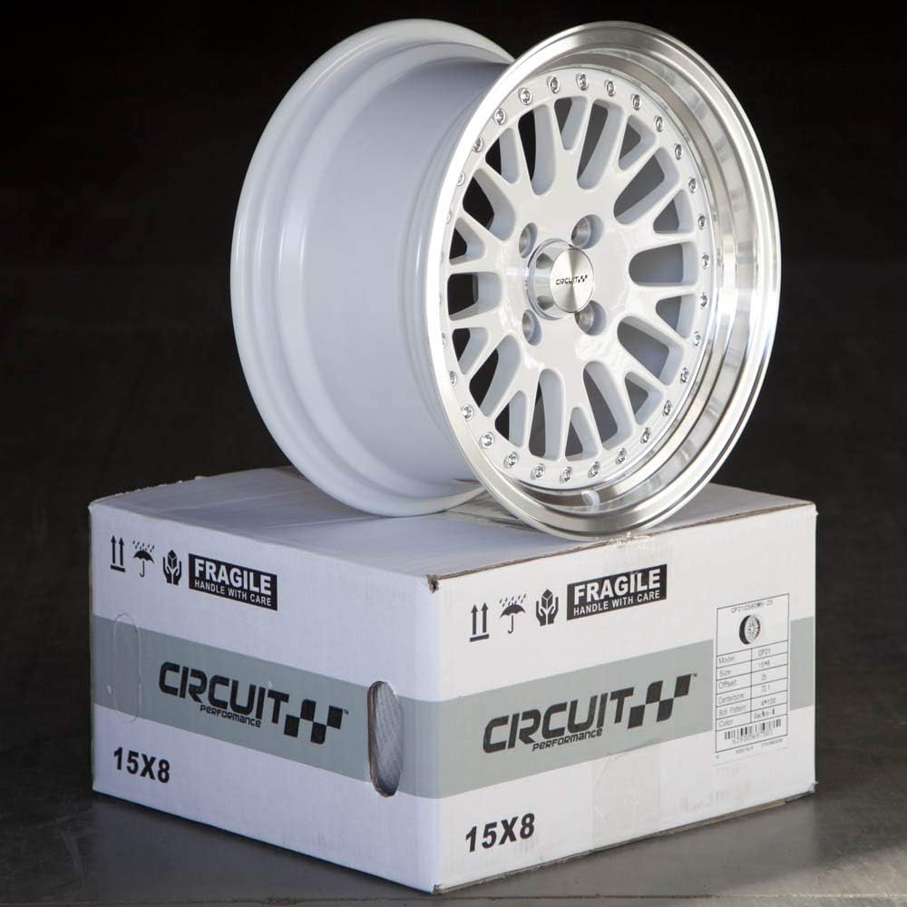 Circuit Performance CP21 15×8 Gloss White Wheel 4×100 [+25mm] compatible with Honda Civic EK EG, Acura Integra, BMW E30, Mazda Miata