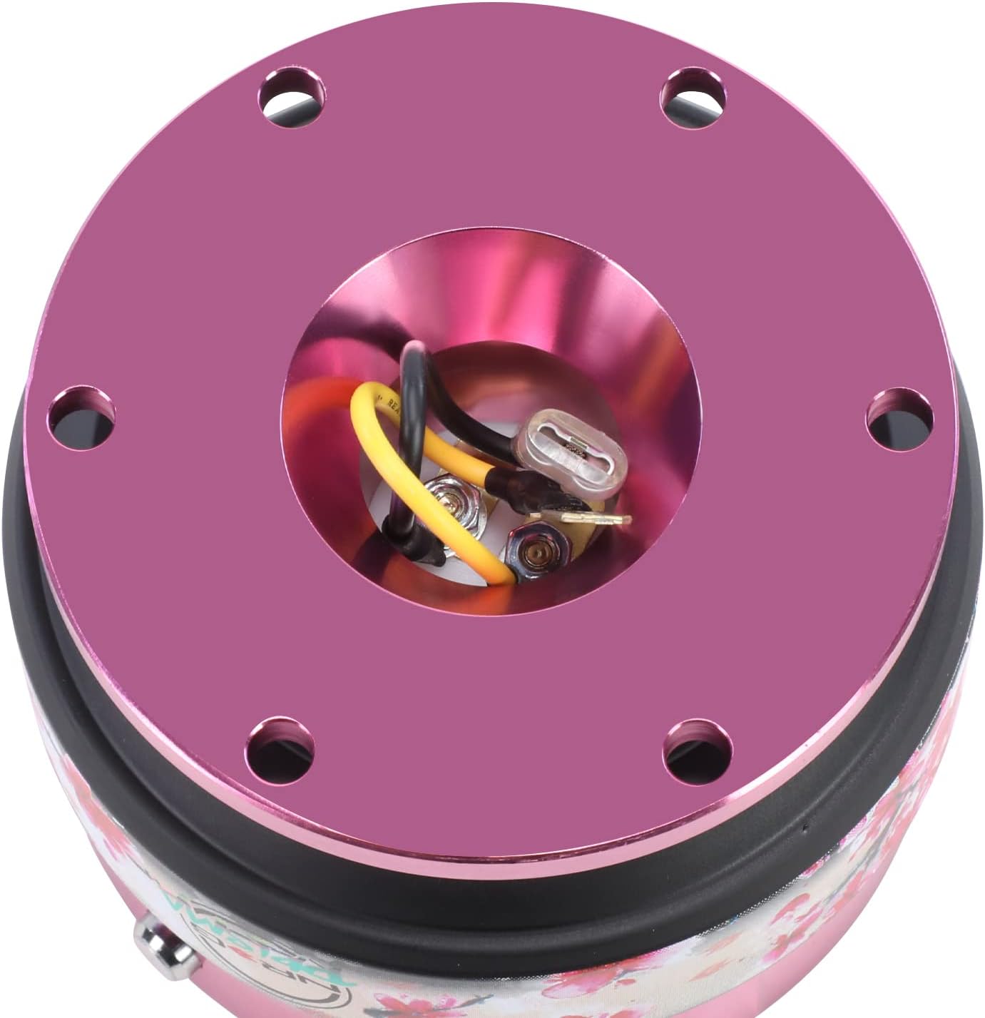 NRG Innovations Gen 2.0 Steering Wheel Quick Release Adapter 6-HOLE with Mounting Bolts, Quick Release - Pink Body/Sakura ring with Prisma Collab, NRG-SRK-200PK-SAKURA