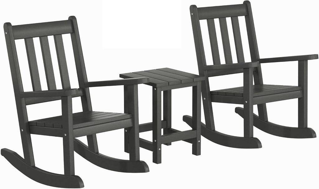 WestinTrends Malibu 3-Piece Kids Outdoor Rocking Chairs Set with Kids Square Side Table, Gray