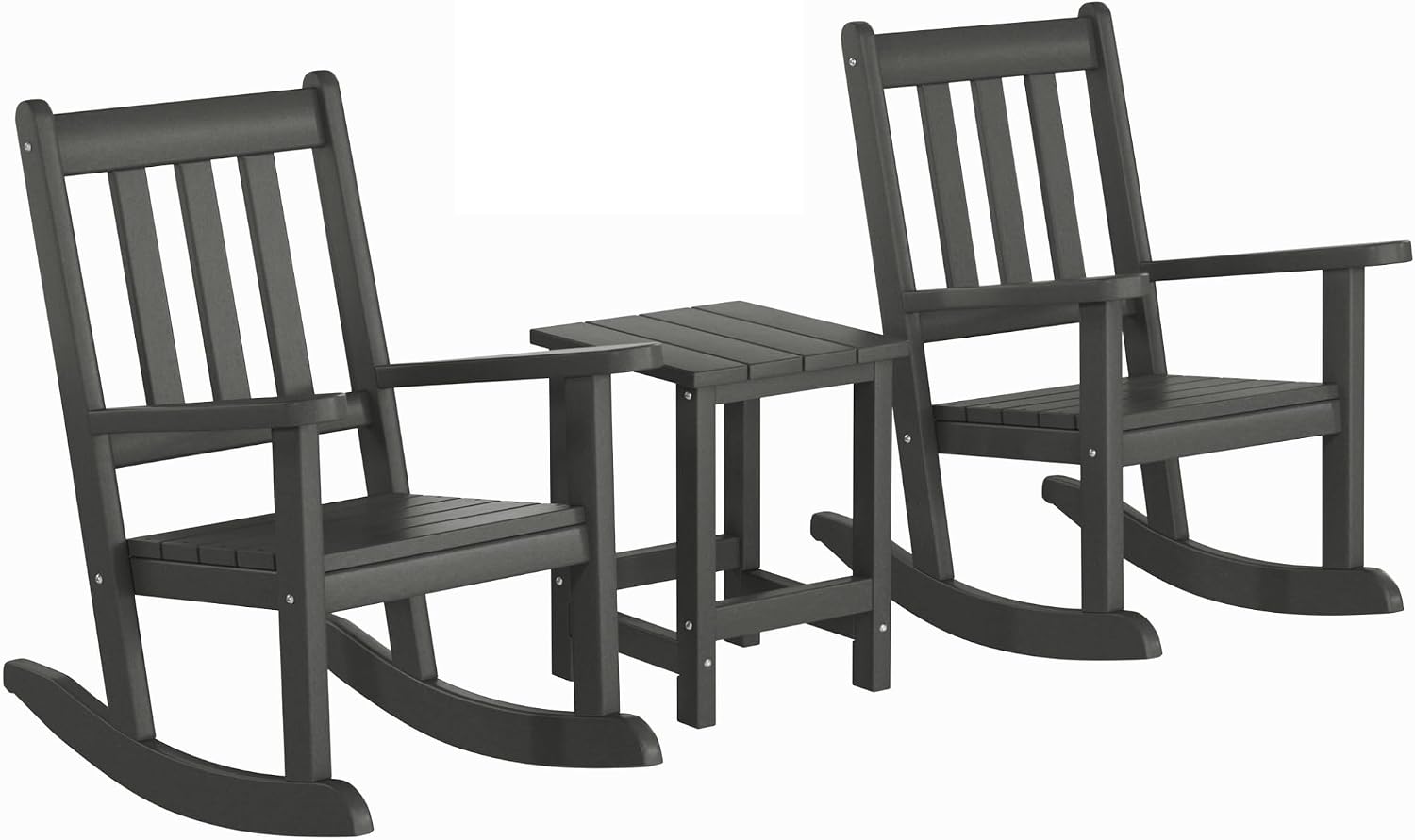 WestinTrends Malibu 3-Piece Kids Outdoor Rocking Chairs Set with Kids Square Side Table, Gray