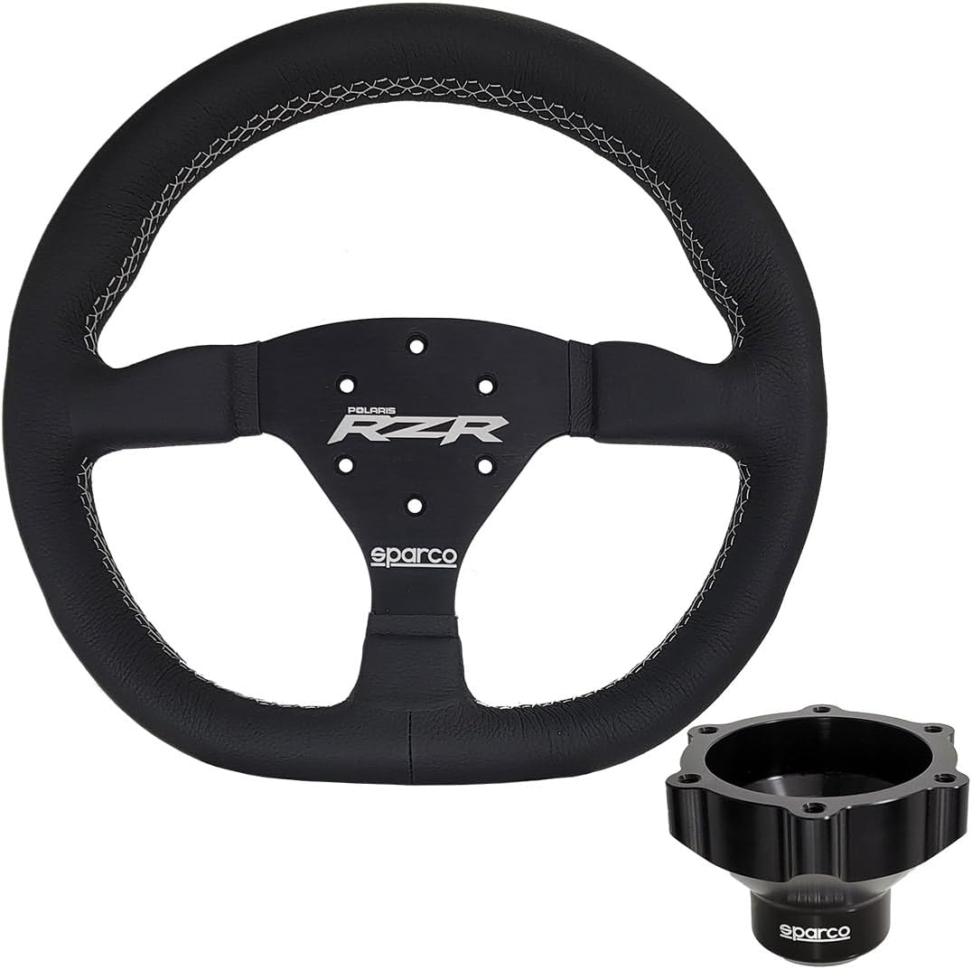Sparco Polaris RZR Turbo S Steering Wheel and Sparco Hub Adapter, Leather Grip, Aluminum Frame, 6-Bolt Universal Pattern, Fits Polaris RZR, UTV, SXS,