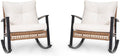 LAUSAINT HOME Wicker Rocking Chair Set of 2, Oversized Patio Chair Comfy Rocker Chair with Thick Cushion, Modern Cozy Lounge Chair for Living Room,Bedroom(Beige)