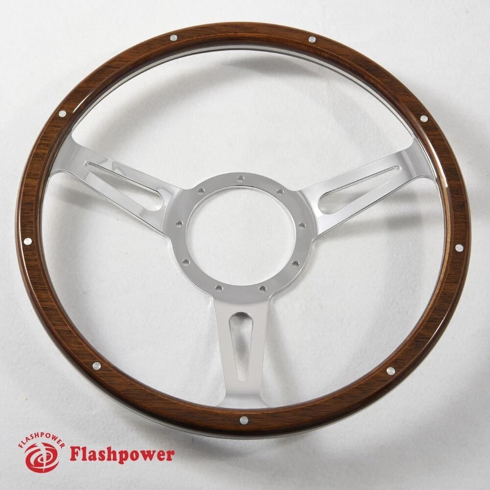 16'' Classic Laminated Wood Steering Wheel With Horn Button
