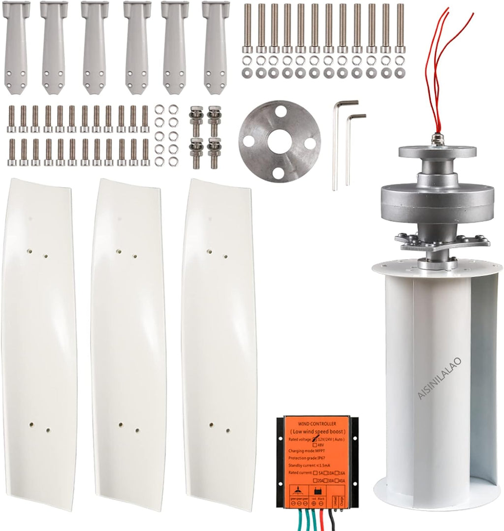 1000W No Noise Vertical Wind Turbine Generator, 12V-48Vportable Vertical Wind Power Turbine Generator Kit with Charge Controller for Homeuse Residential (White)