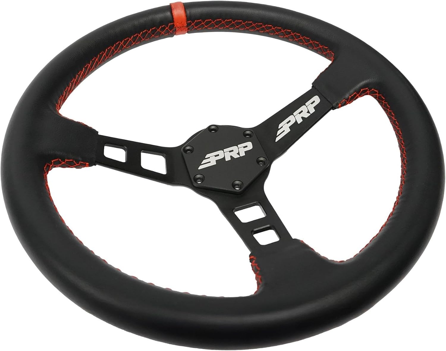 PRP Seats Deep Dish Steering Wheel with Suede Grip for Off-Road Racing - High-Strength Aluminum, Matte Black Finish, Universal 6 Point Bolt Pattern, 13' x 3' Dish - 1-3/8' Grip (Red)