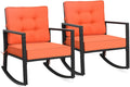 Tangkula Wicker Rocking Chair, Outdoor Glider Rattan Rocker Chair with Heavy-Duty Steel Frame, Patio Wicker Furniture Seat with 5' Thick Cushion for Garden, Porch, Backyard, Poolside (2, Orange)