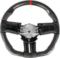 Compatible with 2010-2014 Ford Mustang, Steering Wheel with Red Stitching & Indicator, Black Carbon Fiber & Perforated Leather Steering Wheel Brushed Kit by IKON MOTORSPORTS