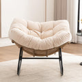 Outdoor Papasan Chair, Oversized Rocking Chair with Cushion and Metal Frame, Patio Lounge Rocking Chair for Balcony Backyard Porch Bedroom Living Room (Beige)