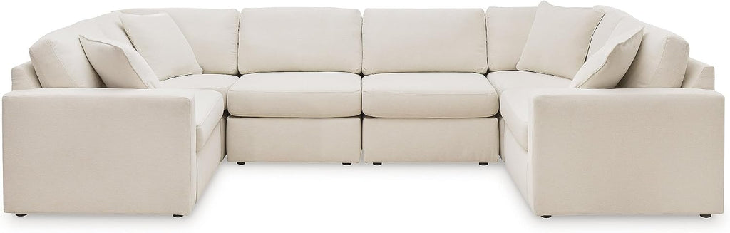 Signature Design by Ashley Modmax Contemporary Stain Resistant 6-Piece Sectional with Armrest, Throw Pillows and Reversible Cushions, Beige